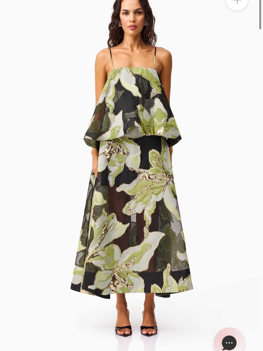 Elliatt Green and Black Floral Tiered Maxi Dress
